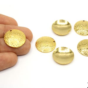 Gold Plated Hammered Surface Disc, Round Gold Pendant, Hammered Circle Charm, Antique Style Gold Coin, Gold Supplies For Jewelry Makings