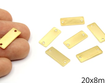 2 Pcs Gold Plated Mini Rectangle Connector, Geometric Charms (20x8mm)