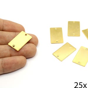 Gold Plated Rectangle Connector, Gold Name Plate Charm, Rectangle Shape Blank Charm, ID Badge Pendant, Gold Supplies for Jewelry Makings