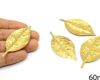 Gold Plated Large Leaf Pendant, Autumnal Botanical Charm (30x60mm)
