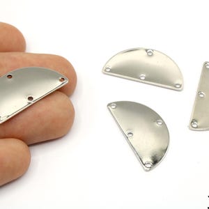 Silver Plated Half Circle Connector, Semicircle Charm, Fan Shape Pendant, Multi Hole Half Circle Charm, Silver Supplies for Jewelry Makings