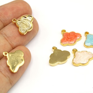 May include: Cloud-shaped pendants with gold edges and various coloured centres, including gold, orange, light blue, and white. The pendants are approximately 15mm in size and have a small loop for attaching to jewellery.