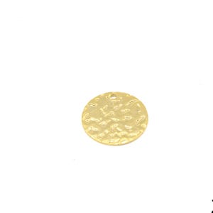 Gold Plated Hammered Disc, Round Charm, Flat Circle Charm, Small Round Tag, Hammered Gold Coin Pendant, Gold Supplies For Jewelry Makings