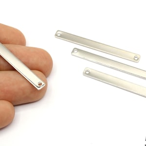 2 Pcs Silver Plated Stick Bar Connector, Engraving Bar Pendant, Vertical Line Charm, Silver Bar for DIY, Silver Supplies for Jewelry Makings