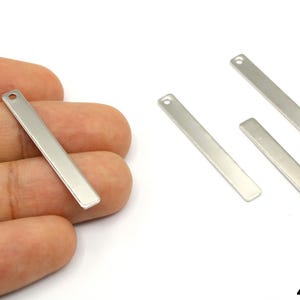 2 Pcs Silver Plated Long Stick Bar Charm, Engraving Bar Pendant, Vertical Line Charm, Silver Bar for DIY, Silver Supplies for Jewelry Making