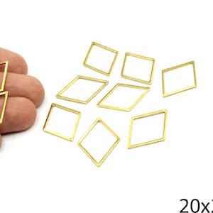 8 Pcs Brass Rhombus Charm, Hollow Rhombus Connector, Flat Rhombus Ring, Diamond Shaped Connector, Brass Supplies For Jewelry Making