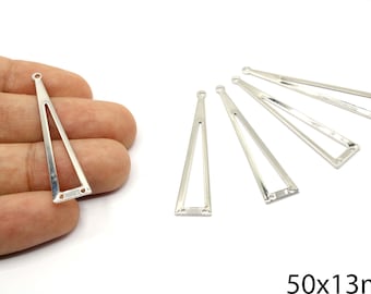 2 Versilberte Dreiecke, Geometrische Anhänger (50 x 13 mm)
