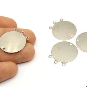 2 Pcs Silver Plated Circle Charm with Holes, Round Disc Connector, Round Stamping Blank Disc, Disc Earrings, Supplies for Jewelry Makings
