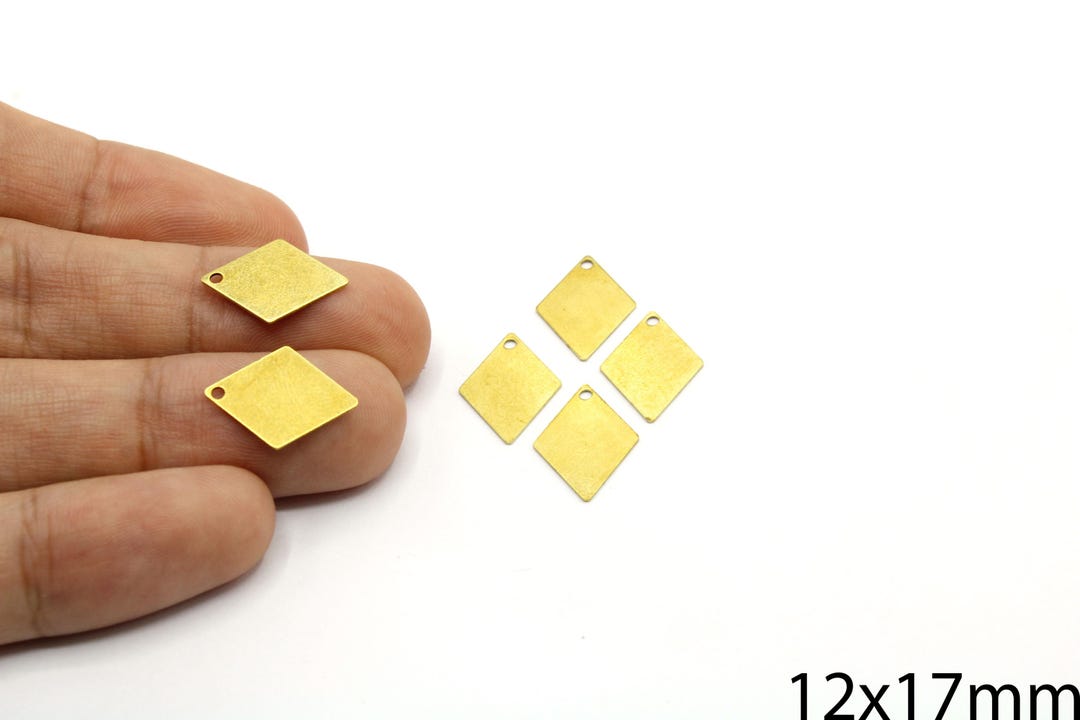 Brass Mini Rhombus Charm, Angled Square Drop, Diamond Shape Pendant ...