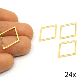 4 Pcs Gold Plated Hollow Rhombus Charm, Rhombus Connector, Rhombus Closed Ring, Diamond Shape Connector, Gold Supplies For Jewelry Making