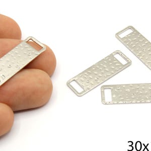 2 Pcs Silver Plated Hammered Stick Bar Connector, Silver Rectangle Bar Pendant, Vertical Line Charm, Silver Supplies for Jewelry Makings