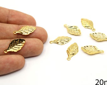 4 Pcs Gold Plated Mini Leaf Charm, Botanical Earring Pendant (20x10mm)