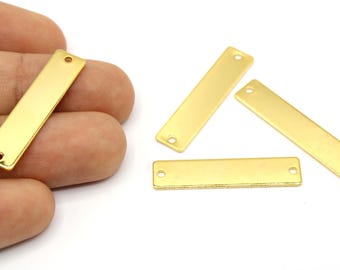 Gold Plated Blank Rectangle Connector, Stick Bar Pendant (35x8mm)