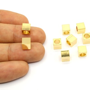 Gold Plated Mini Square Cube Beads, Tiny Cube Spacer, Gold Box Beads, Dice Shape Beads, Block Shape Beads, Gold Supplies For Jewelry Makings