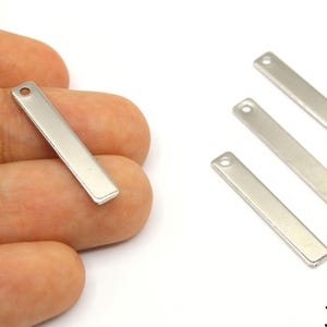 2 Pcs Silver Plated Long Stick Bar Charm, Engraving Bar Pendant, Vertical Line Charm, Silver Bar for DIY, Silver Supplies for Jewelry Making