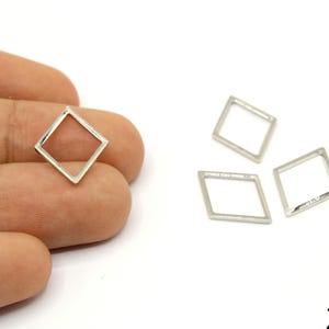 6 Pcs Silver Plated Hollow Rhombus Charm, Rhombus Frame Pendant, Rhombus Connector Link, Rhombus Charm, Silver Supplies For Jewelry Makings