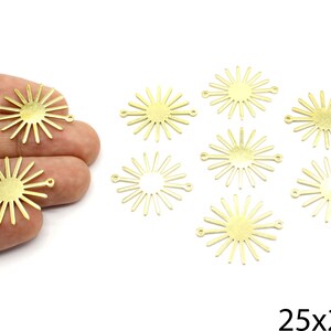 3 Pcs Brass Sun Charm, Large Sun Pendant, Sunburst Connector, Brass Sunrise Charm, Sun Drop Earrings, Brass Supplies For Jewelry Makings