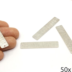Silver Plated Textured Stick Bar Connector, Silver Rectangle Bar, Vertical Line Charm, Brushed Bar Drop, Silver Supplies for Jewelry Making