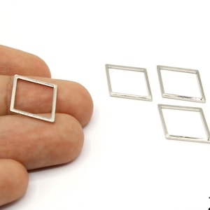 6 Pcs Silver Plated Hollow Rhombus Charm, Rhombus Frame Pendant, Rhombus Connector Link, Rhombus Charm, Silver Supplies For Jewelry Makings