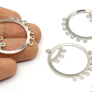 2 Pcs Silver Plated Hollow Circle Charm, Circle Disc with Loops, Hollow Disc Pendant, Multi Hole Circle Connector, Supplies for Jewelry