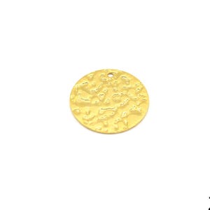 Gold Plated Hammered Disc Charm, Hammered Coin Pendant, Small Circle Gold Charm, Round Shape Pendant, Gold Supplies for Jewelry Makings