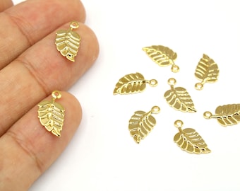 6 stuks 15 mm vergulde kleine bladbedel, natuurbladdruppelhanger