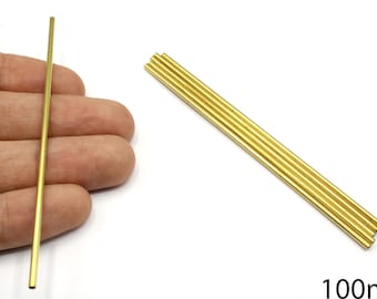 6 Pcs Raw Brass Long Tube Beads, Jewelry Making Supplies