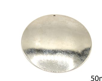 50mm Silver Plated Large Oval Disc Pendant, Large Round Charm for Statement Jewelry