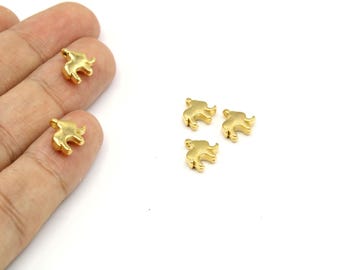2 Pcs Gold Plated Tiny Elephant Charms, Animal Earring Pendant (11mm)