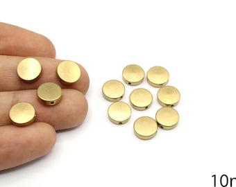 2 Pcs Raw Brass Coin Beads, Bracelet Connector, Jewelry Findings