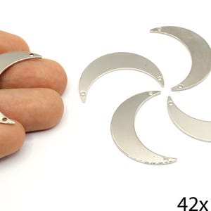 Silver Plated Crescent Moon Charm, Crescent Phase Moon Charm, Silver Moon Connector, Moon Drop Earrings, Silver Supplies For Jewelry Makings