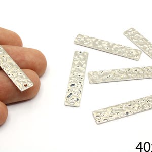 Silver Plated Textured Stick Bar, Rectangle Bar Charm, Organic Surface Stick Bar, Bar Drop Earrings, Silver Supplies For Jewelry Makings