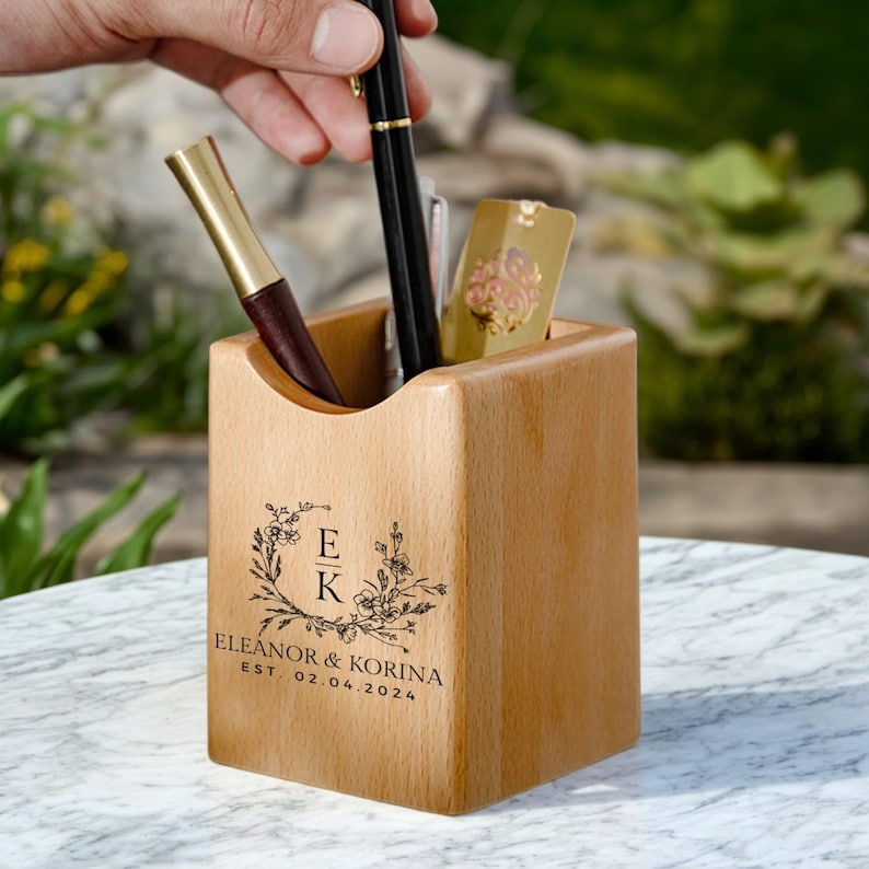 Personalized Engraved Wood Pen Holder - Personalized Desk Organizer and ...