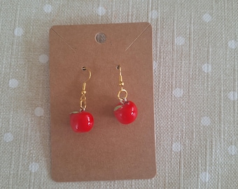 Handcrafted Fruit Drop Earrings, Apples Apple, Fantastic Mr Fox style