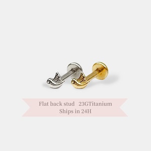 Tiny Bird Threadless Labret – Hypoallergenic Titanium Flat Back Stud for Tragus, Helix, Cartilage Piercings