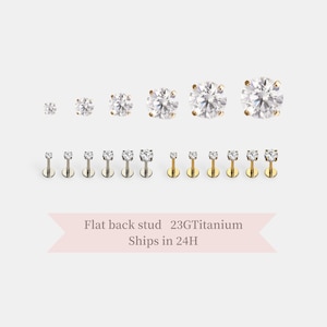 CZ Stud Push Pin Labret • 20G/18G/16G Threadless Flat Back Earring • Titanium Cartilage • Tragus • Helix • Tiny Diamond Look Piercing