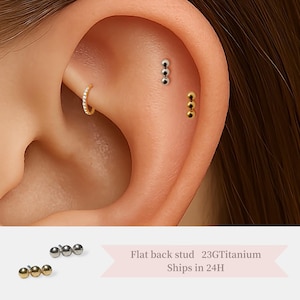 Triple Ball Stud Push Pin Labret • 20G/18G/16G Threadless Flat Back Earring • Cartilage • Tragus • Helix • Minimalist Piercing