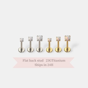 Opal Stud Push Pin Labret • 20G/18G/16G Threadless Flat Back Earring • Titanium Cartilage • Tragus • Helix • Dainty Piercing Jewelry