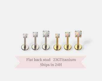 Opalen stud push pins labret • 20G/18G/16G schroefdraadloze oorbel met platte achterkant • Titaniumkraakbeen • Tragus • Helix • Sierlijke piercingsieraden