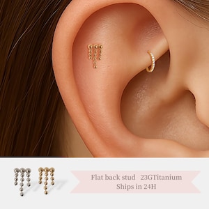 Mini Dangle Bubble Threadless Titanium Stud – Hypoallergenic Flat Back Earring for Cartilage, Tragus, Helix Piercings
