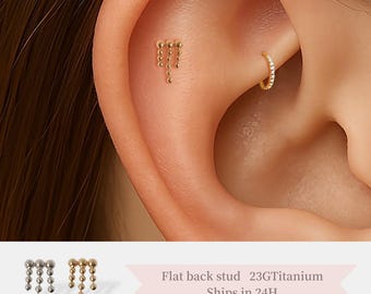 Mini Dangle Bubble Threadless Titanium Stud – Hypoallergenic Flat Back Earring for Cartilage, Tragus, Helix Piercings