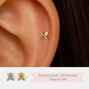 Tiny Flower Flat Back Stud – Hypoallergenic Threadless Titanium Earring for Helix, Cartilage, Tragus Piercings