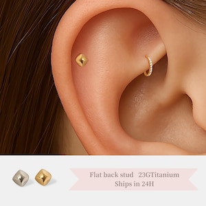 20G/18G/16G Puff Push Pin Labret • Titanium • Threadless Flat Back Earring • Tragus Stud • Helix Stud • Cartilage Stud