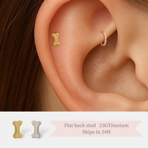 Tiny Bone Threadless Titanium Stud – Hypoallergenic Flat Back Earring for Dog Lovers & Cartilage Piercings