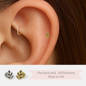 Mini Leaf Threadless Titanium Stud – Hypoallergenic Flat Back Earring for Cartilage, Tragus, Helix Piercings