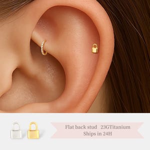 Lock Stud Push Pin Labret • 20G/18G/16G Threadless Flat Back Earring • Cartilage Earring • Helix Stud • Tragus • Nose Piercing