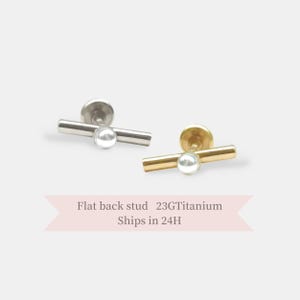 Modern Pearl Bar Threadless Titanium Stud – Hypoallergenic Flat Back Earring for Cartilage, Helix, Tragus Piercings