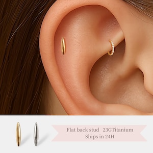 20G/18G/16G Oval Shape Push Pin Labret • Titanium • Threadless Flat Back Earring • Tragus Stud • Helix Stud • Cartilage Stud