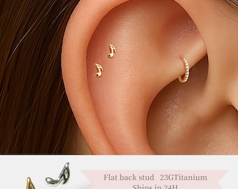Tiny Music Note Threadless Titanium Stud – Hypoallergenic Flat Back Earring for Cartilage, Helix, Tragus Piercings