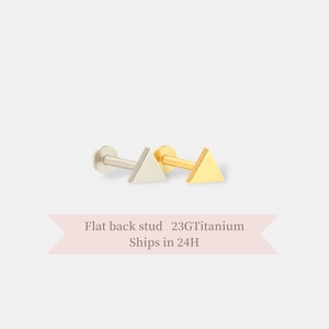 Flat Back Triangle Stud • Titanium Threadless Earring • Geometric Cartilage Jewelry in Gold or Silver